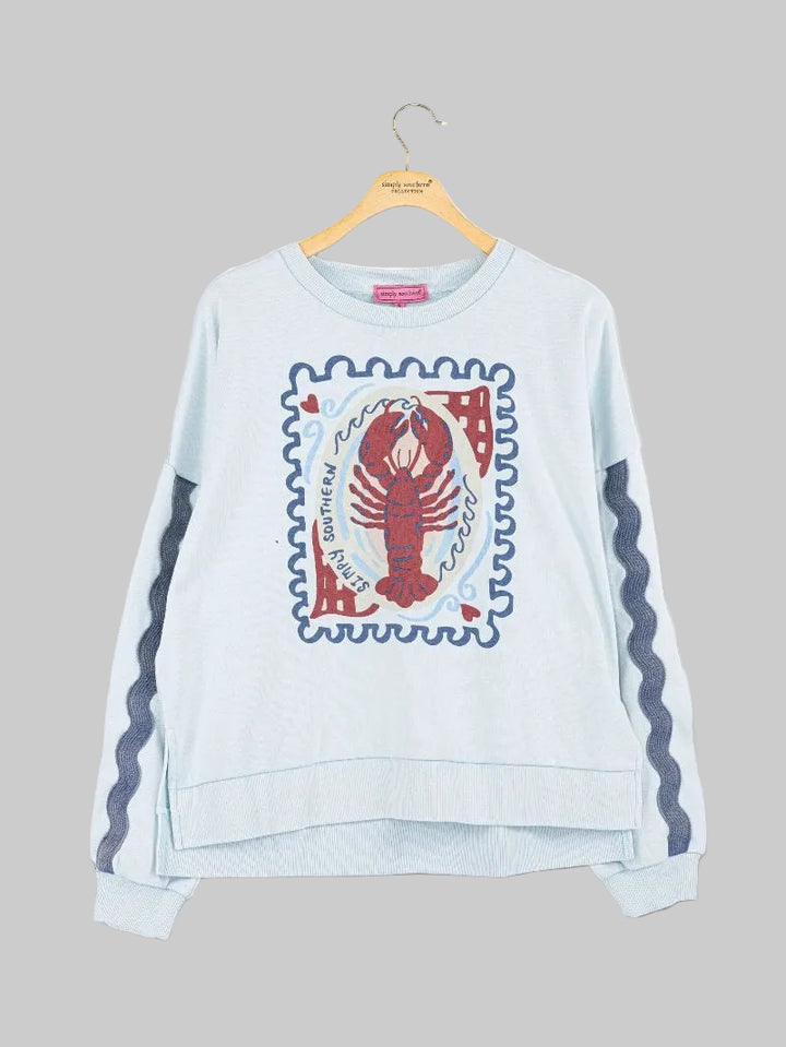 SIMPLY SOUTHERN L/S RIC RAC DETAIL LOBSTER PULLOVER - BLUE