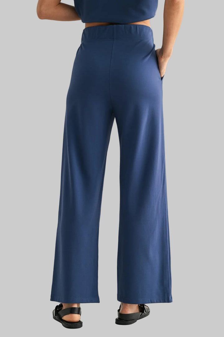 WIDE LEG PONTE KNIT PANTS - SLATE