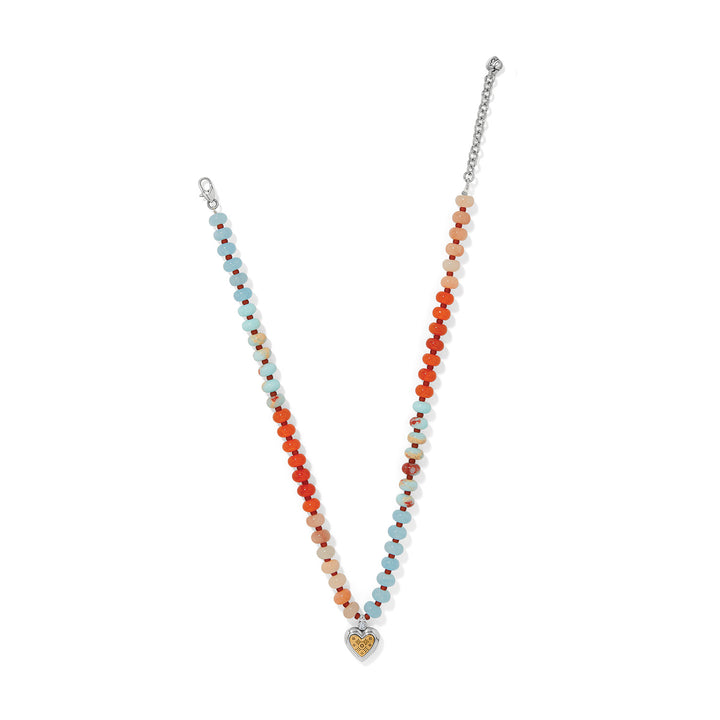 Mosaic Two Tone Heart Beaded Necklace - Silver-Gold