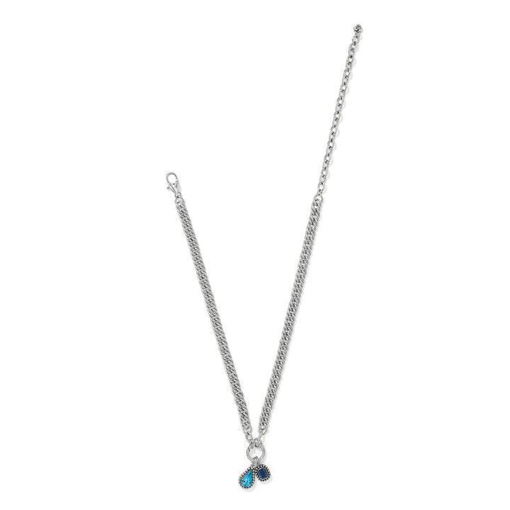 Twinkle Luxe Charm Link Necklace - Silver-Blue
