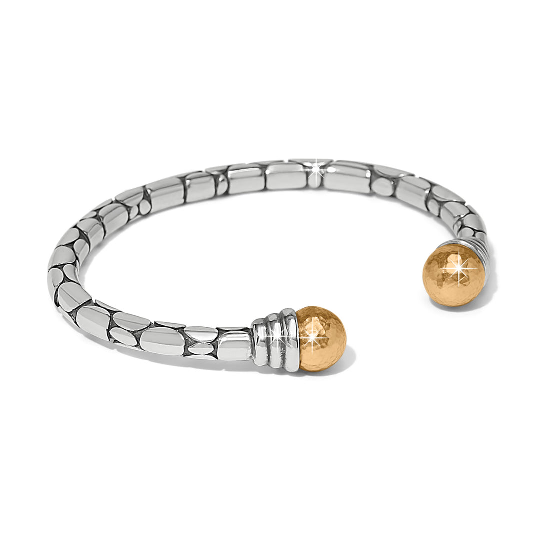 Pebble Link Two Tone Open Flex Cuff Bracelet - Silver-Gold