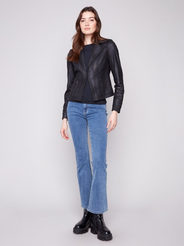 VINTAGE FAUX LEATHER JACKET - BLACK