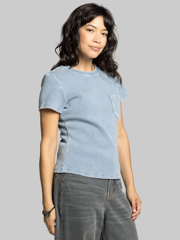 SHORT SLEEVE RIBBED GINNY TEE - BLUE HORIZON
