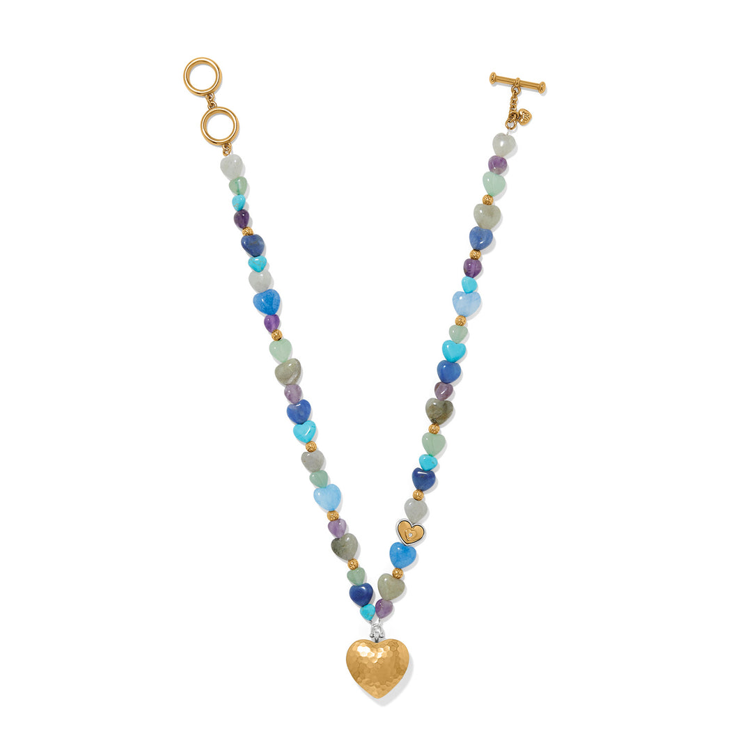 One Heart Multi Heart Bead Necklace - Gold-Multi