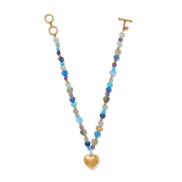 One Heart Multi Heart Bead Necklace - Gold-Multi