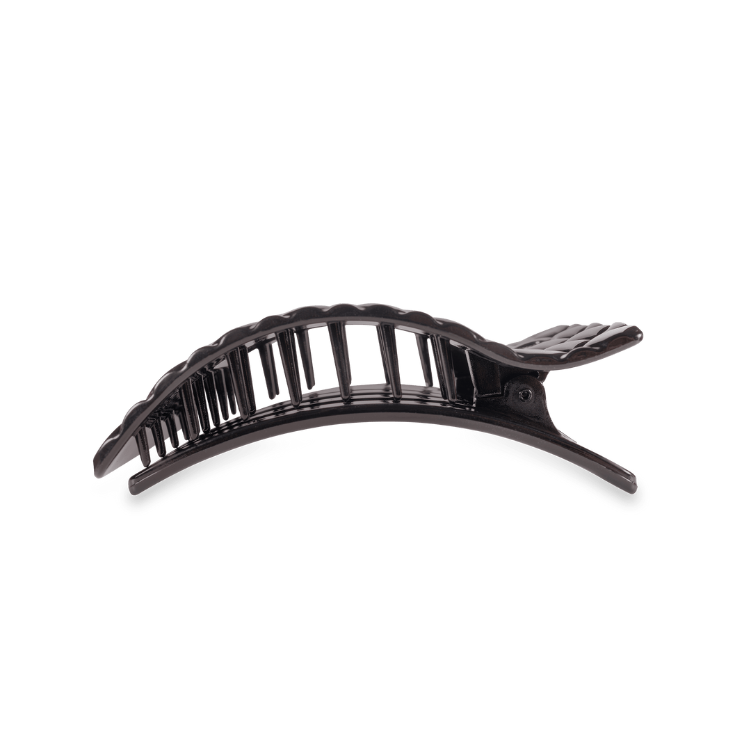TELETIES MEDIUM FLAT RECTANGLE HAIR CLIP - JET BLACK QUILTED
