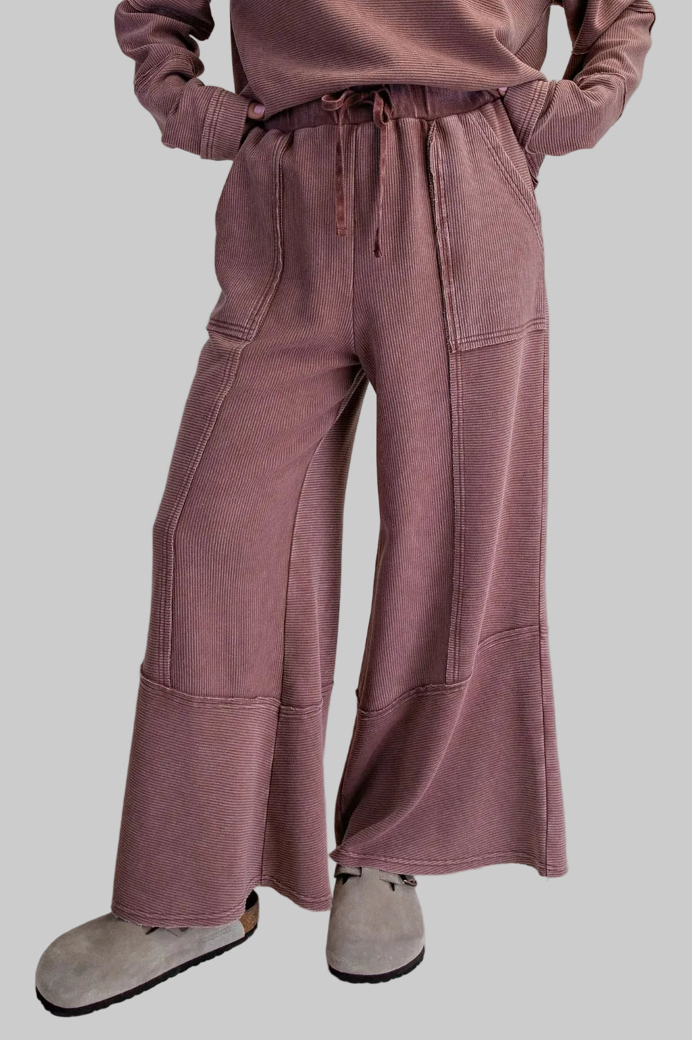 TEXTURED THERMAL BELL BOTTOM PANTS - HOT CHOCOLATE