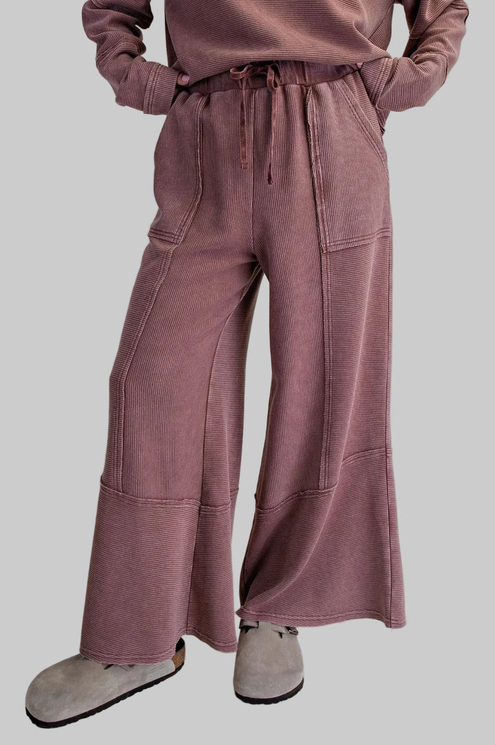 TEXTURED THERMAL BELL BOTTOM PANTS - HOT CHOCOLATE