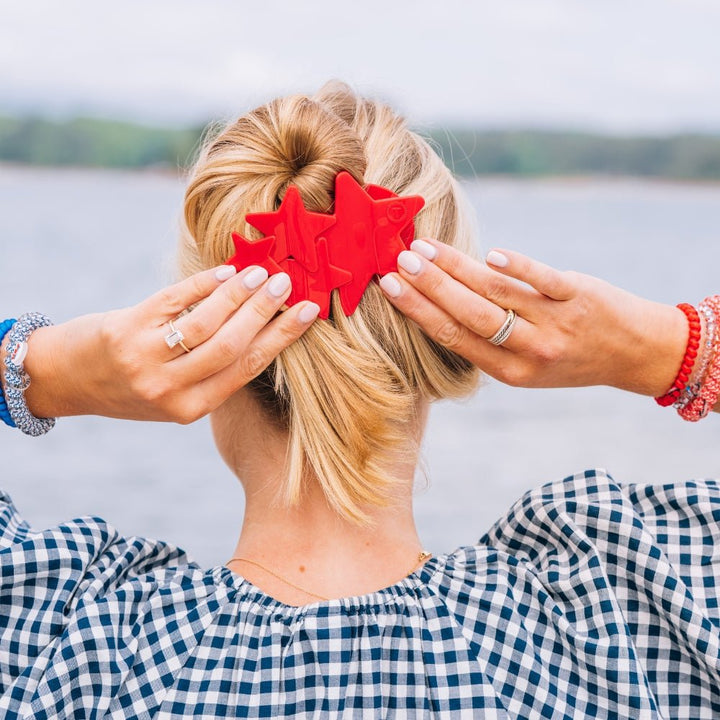 TELETIES LARGE FLAT HAIR CLIP - RED SHOOTING STARS