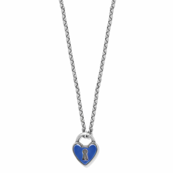One Heart Padlock Reversible Necklace - Silver-Blue