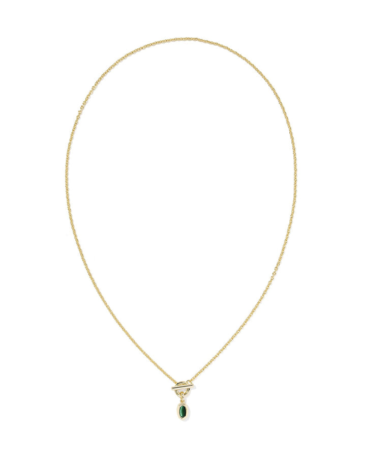 KENDRA SCOTT MINI ELISA TOGGLE SHORT PENDANT NECKLACE - GOLD GREEN TIGERS EYE