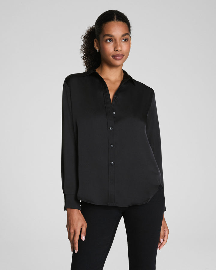 SPANX BETTER THAN SILK BUTTON DOWN TOP - CLASSIC BLACK
