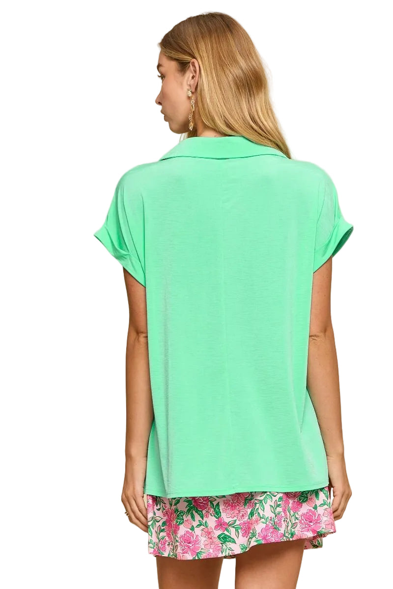 DEAR SCARLETT COLLARED SHORT SLEEVE TOP - CRUSHED MINT
