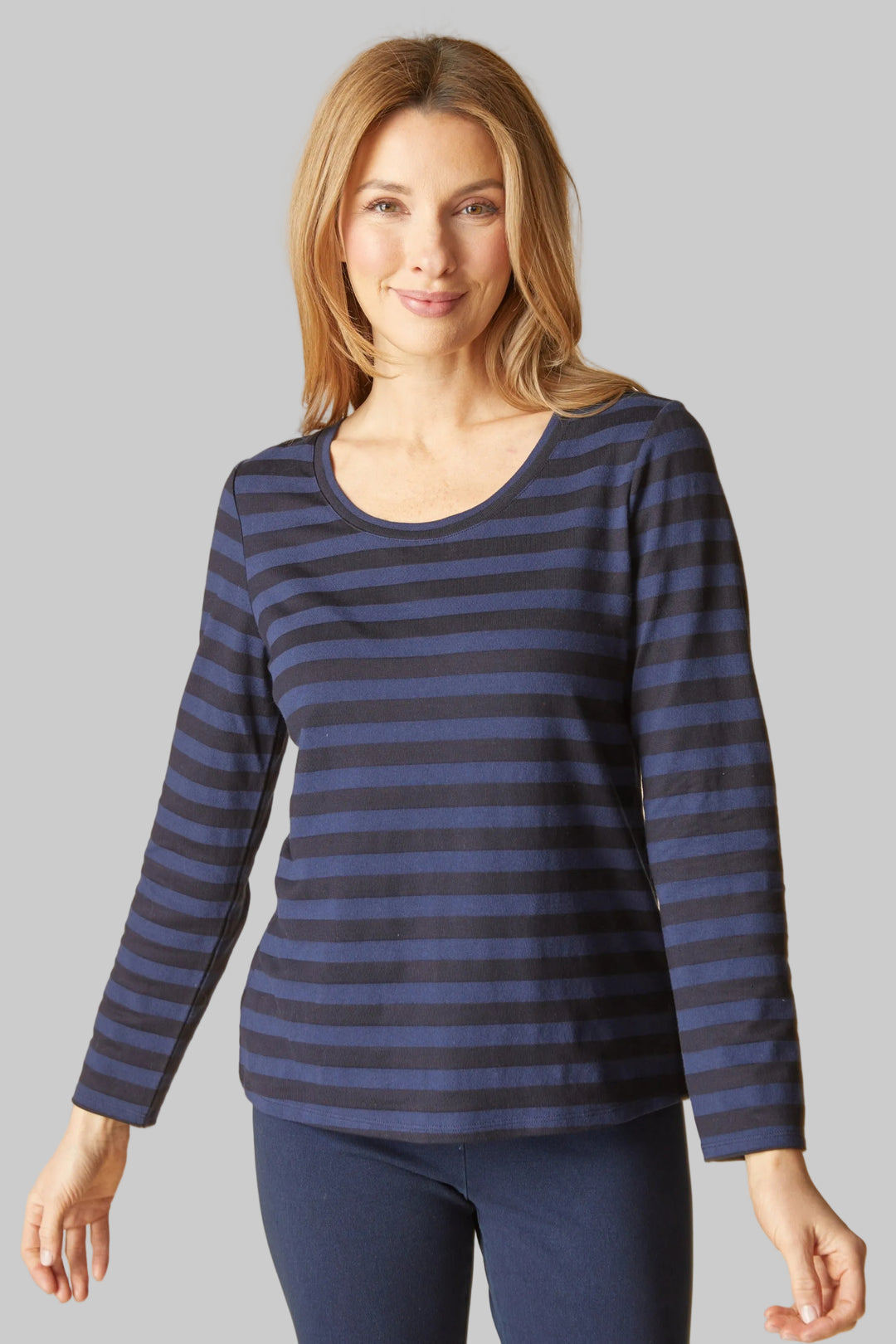 LONG SLEEVE SHADOW STRIPE TEE - NAVY