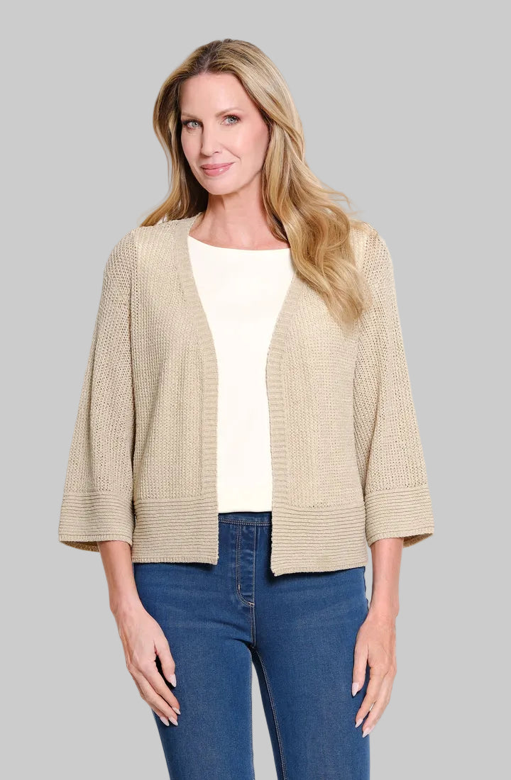 3/4 DROPPED SHOULDER OPEN FRONT CARDIGAN - NATURAL
