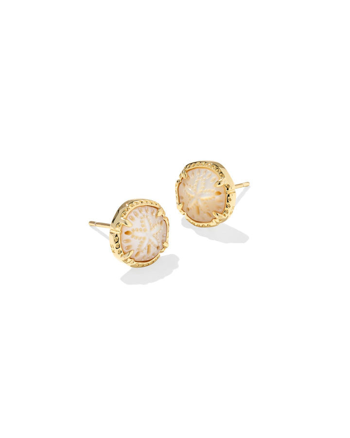 KENDRA SCOTT SAND DOLLAR STUD EARRINGS - GOLD NATURAL MOP