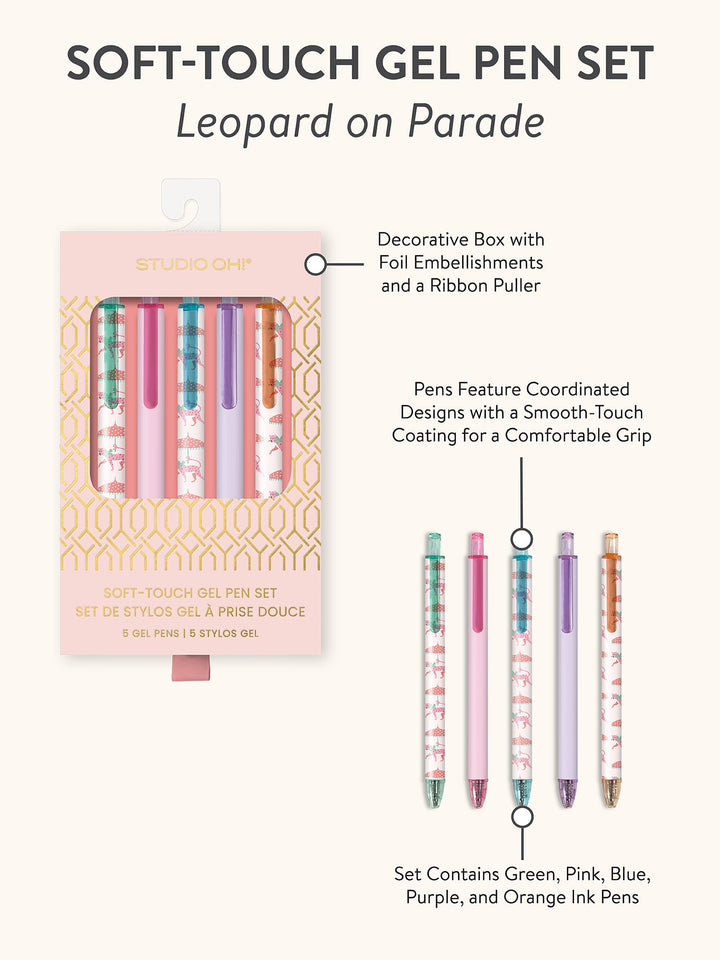 SOFT-TOUCH GEL PEN SET - LEOPARD ON PARADE