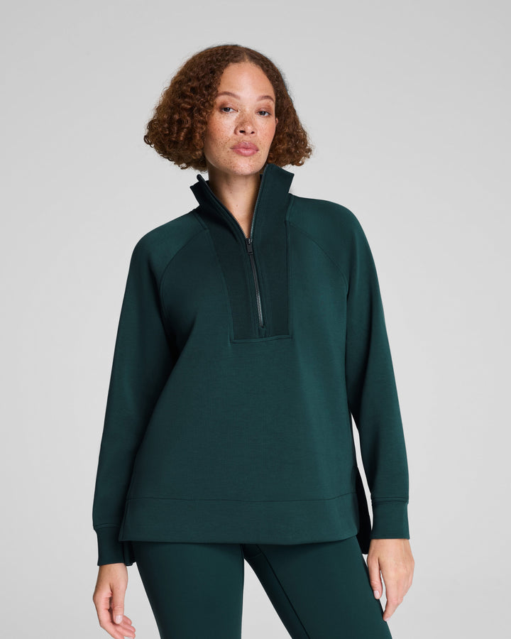 SPANX AIRESSENTIALS BRUSHED HALF ZIP TUNIC - MERIDIAN