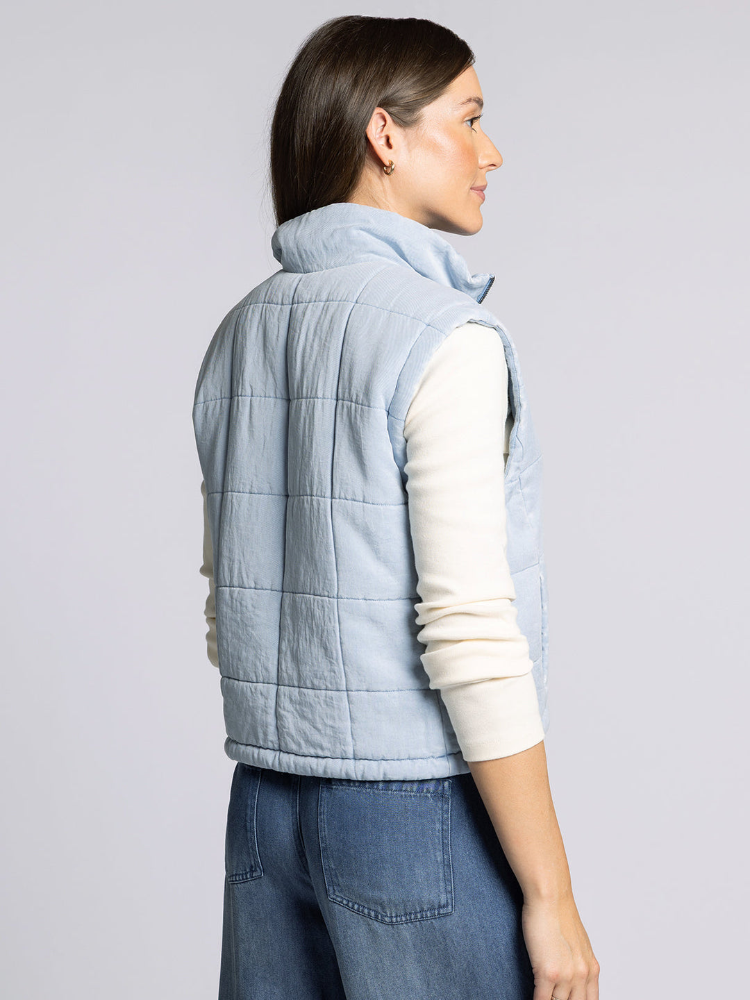 POLAR COLOR LIGHTWEIGHT QUILTED ZIP UP BRINA VEST - LIGHT DENIM