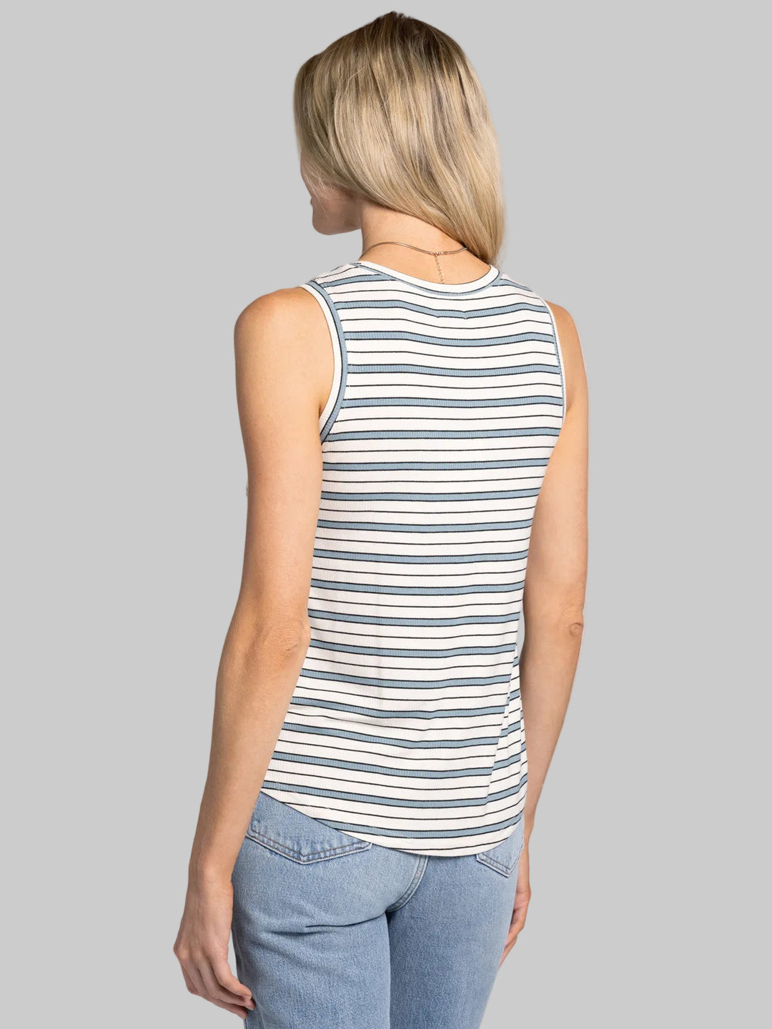 CREW NECK RIBBBED STRIPED EUCLID TANK - WHITE SKY BLUE