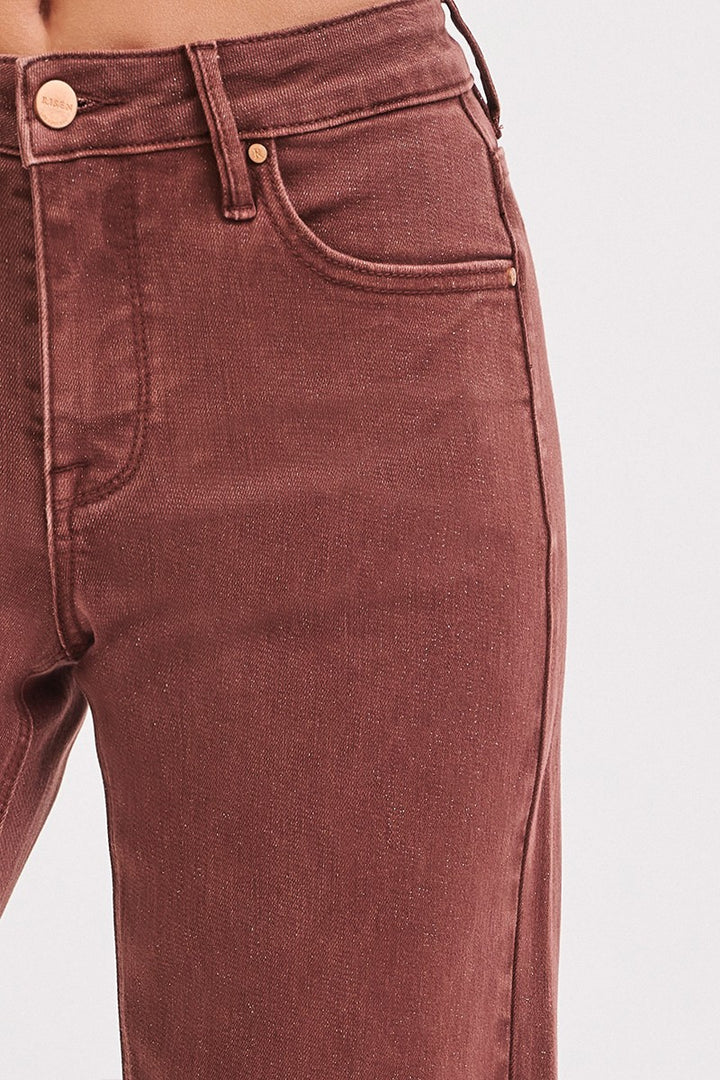 RISEN MID RISE ANKLE WIDE LEG PANTS - 30" INSEAM - LUREX CHOCOLATE