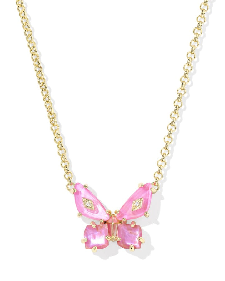 KENDRA SCOTT BIANCA BUTTERFLY SHORT PENDANT NECKLACE - GOLD PINK MIX