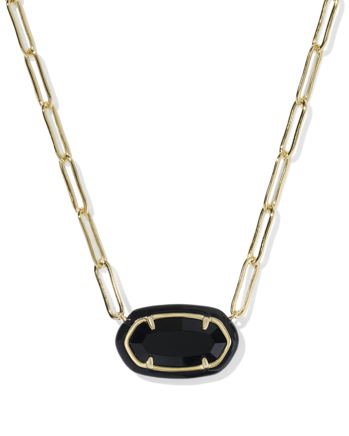 KENDRA SCOTT ELISA ENAMEL FRAME PAPERCLIP NECKLACE - GOLD BLACK AGATE