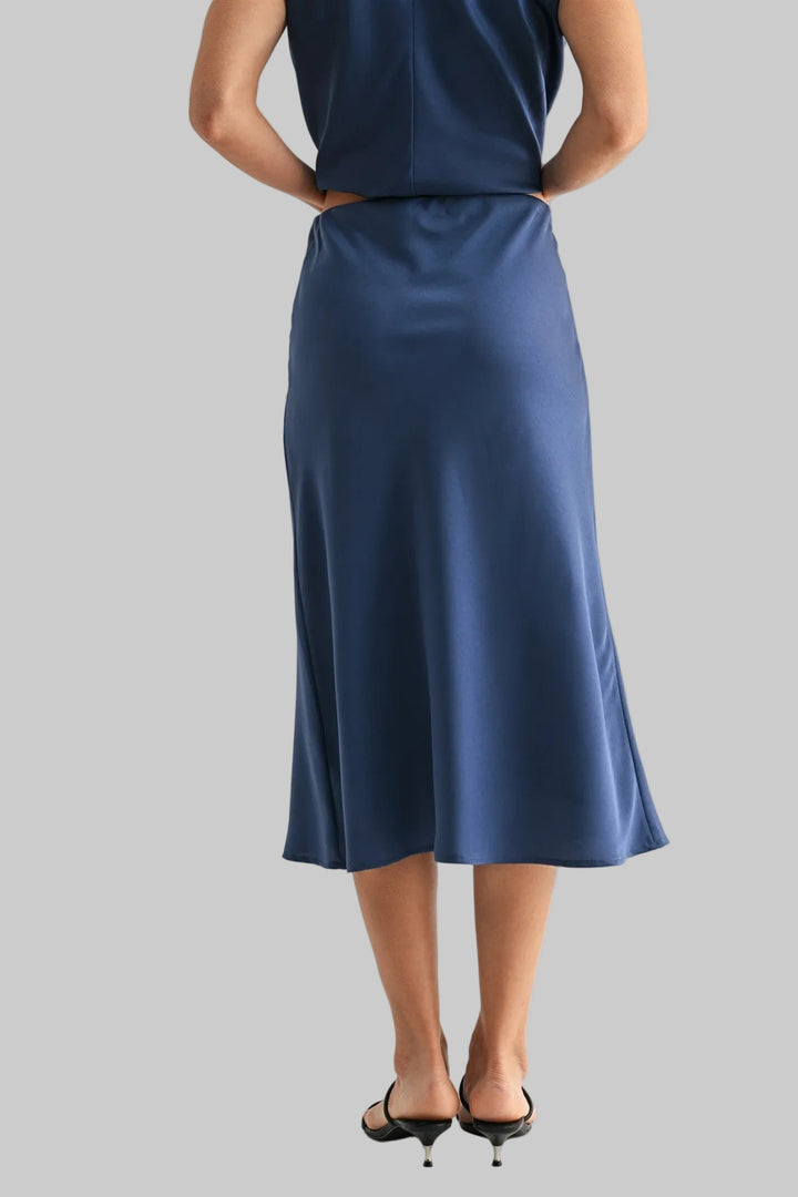 SATIN MIDI SKIRT - NAVY
