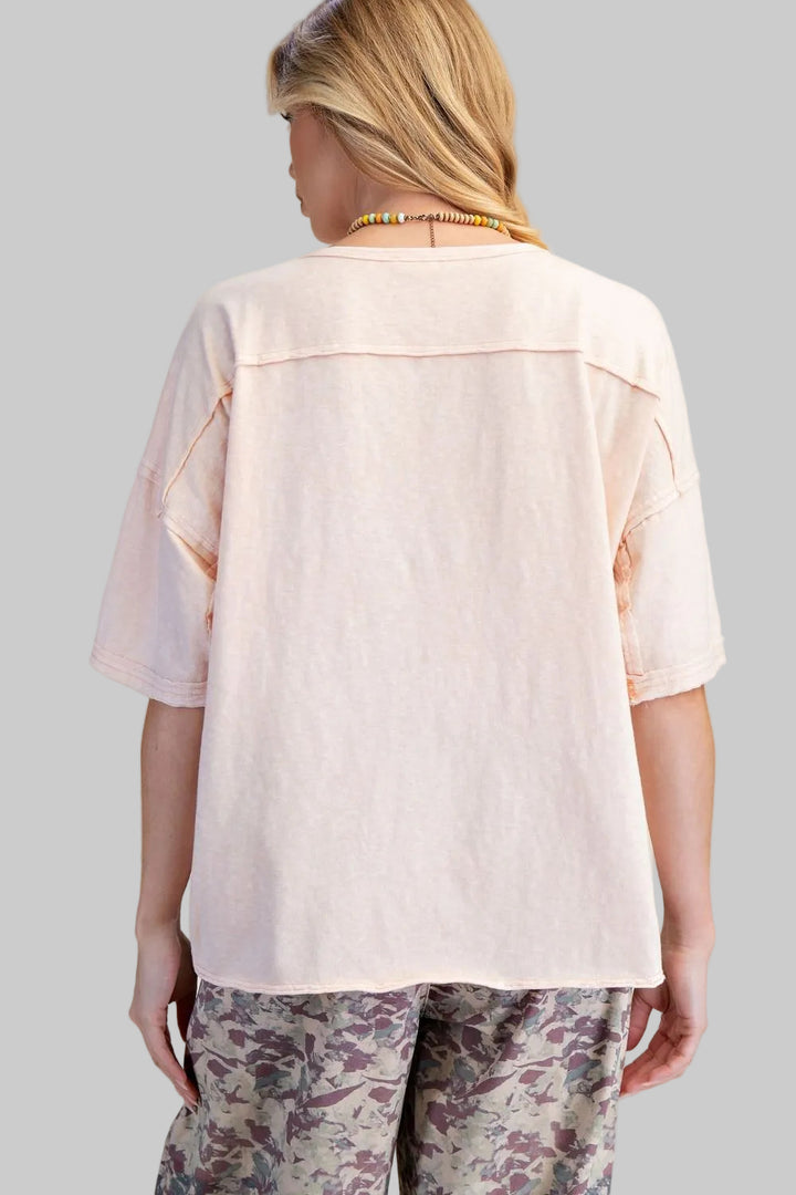 OVERSIZED SHORT SLEEVE STAR PATCH COTTON TOP - LIGHT PEACH