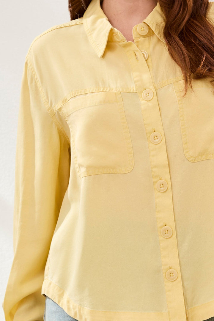 LONG SLEEVE FLOWY OVERSHIRT - LEMON GRASS