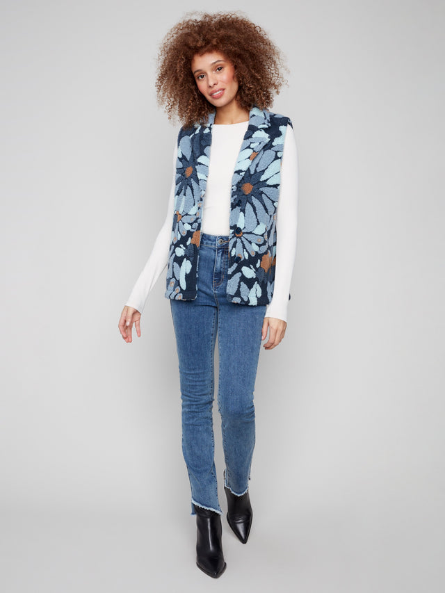 SHERPA FLOCKED FLEECE VEST JACKET - OXFORD