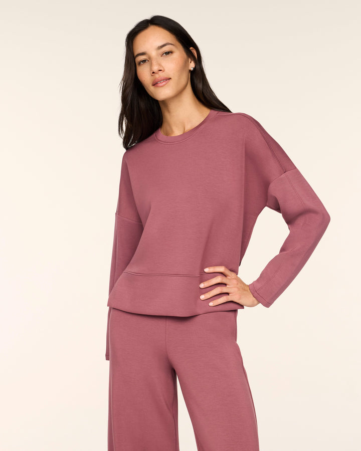SPANX AIRESSENTIALS CREWNECK LONG SLEEVE TOP - RUM RAISIN