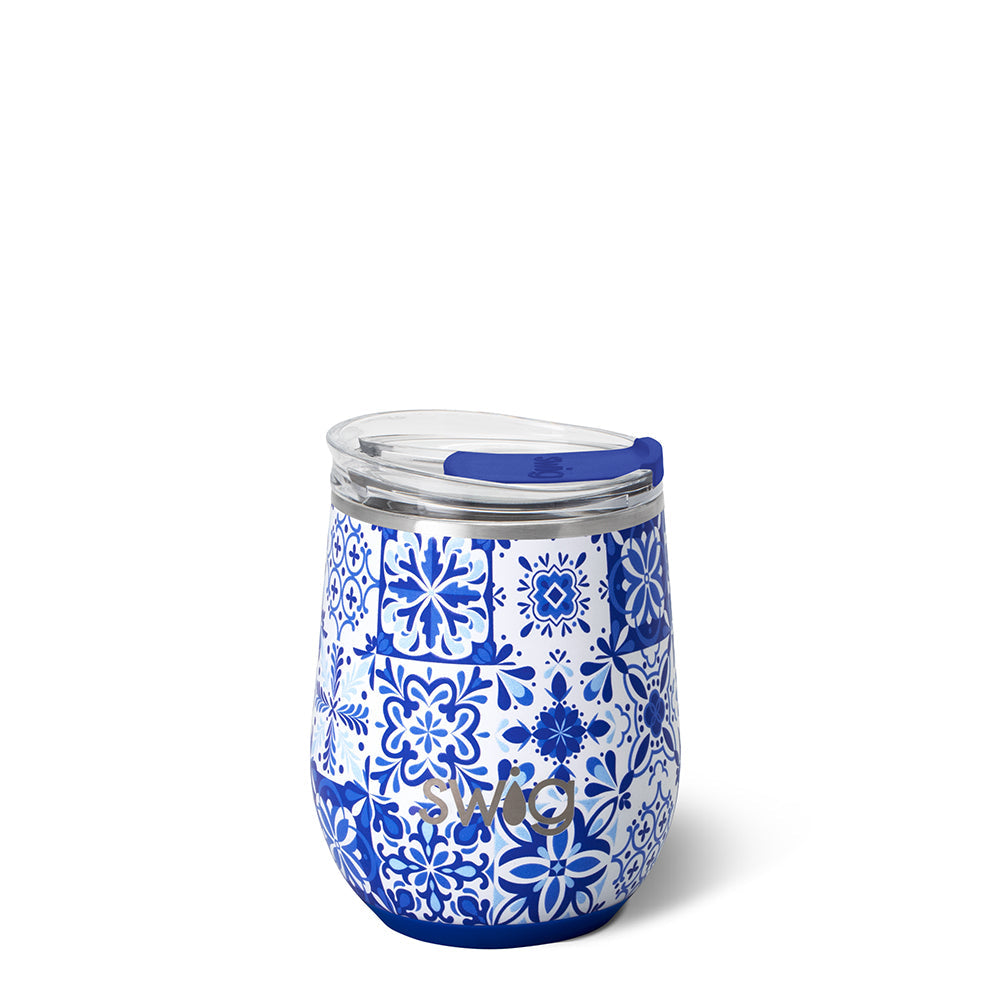 12OZ STEMLESS WINE CUP - INDIGO TILES