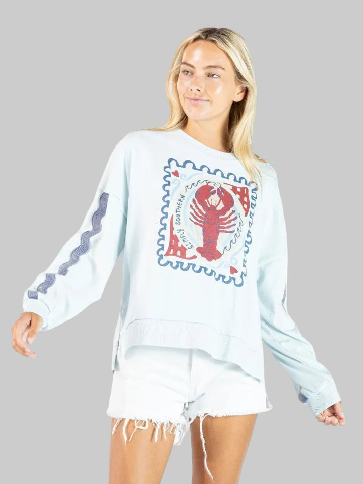 SIMPLY SOUTHERN L/S RIC RAC DETAIL LOBSTER PULLOVER - BLUE