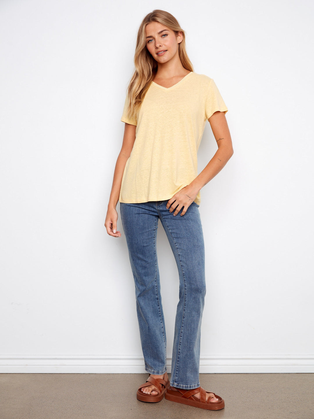LINEN V-NECK TSHIRT - SUNSHINE