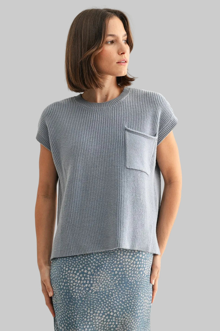 SHORT SLEEVE CREW NECK SWEATER - BLUE