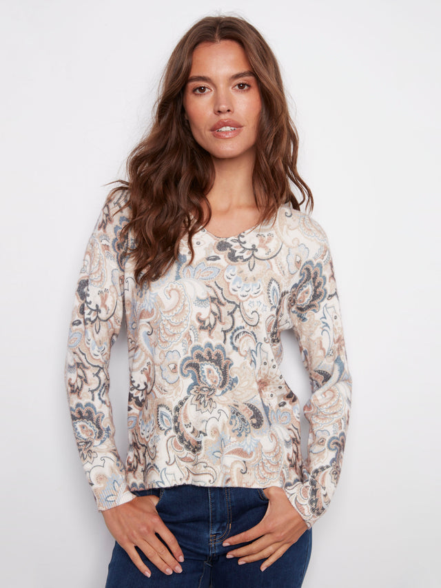 PLUSHY PRINTED V-NECK SWEATER - HOLLAND