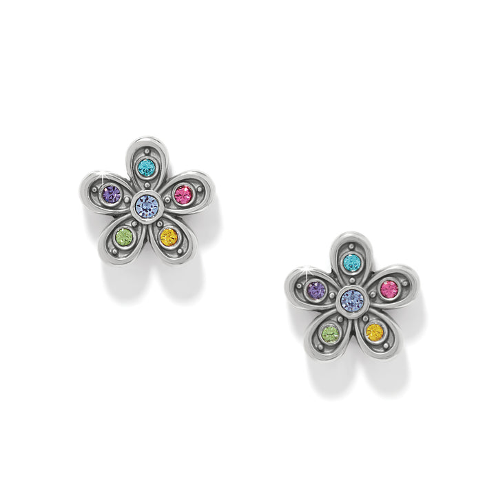 Enchanting Gem Flower Earrings - Silver-Multi