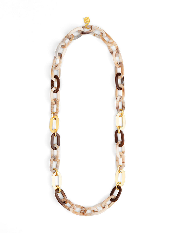 MARBLED RESIN & MATTE GOLD LINK LONG NECKLACE - BEIGE