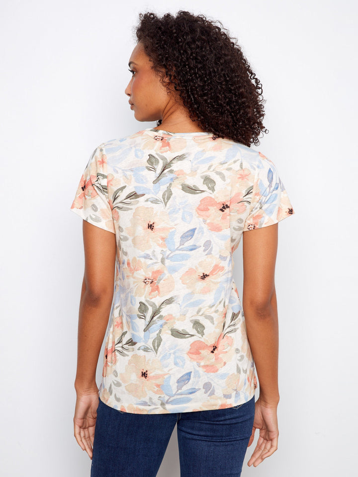 PRINTED V-NECK SHORT SLEEVE TSHIRT - AURELIA