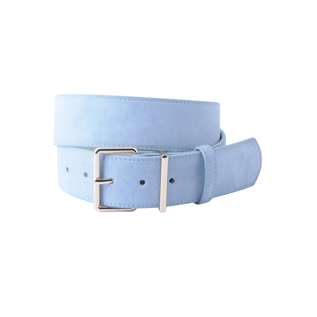 ANGULAR BUCKLE SUEDE BELT - LIGHT BLUE