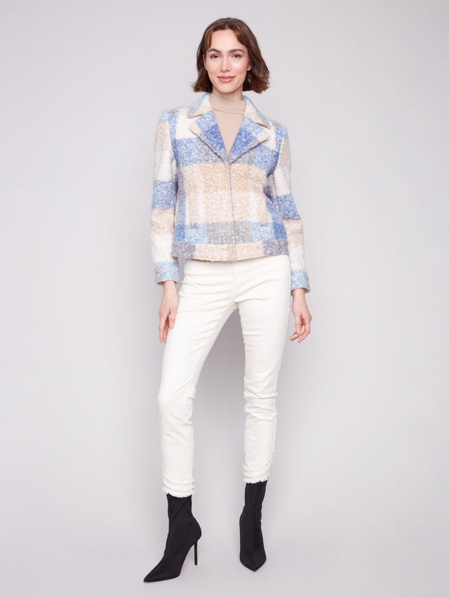 PLAID BOUCLE KNIT SHORT JACKET - OXFORD