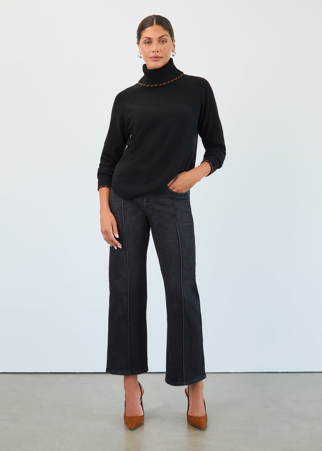 FDJ OLIVIA PINTUCK WIDE LEG JEANS - BLACK