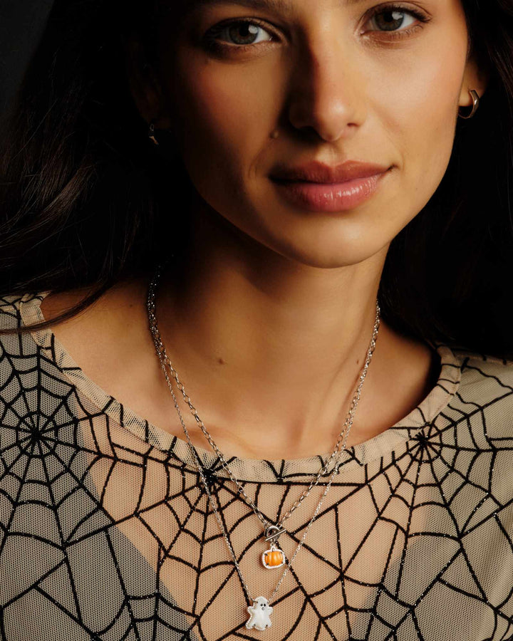 KENDRA SCOTT PUMPKIN LINK AND CHAIN NECKLACE - SILVER ORANGE MOP