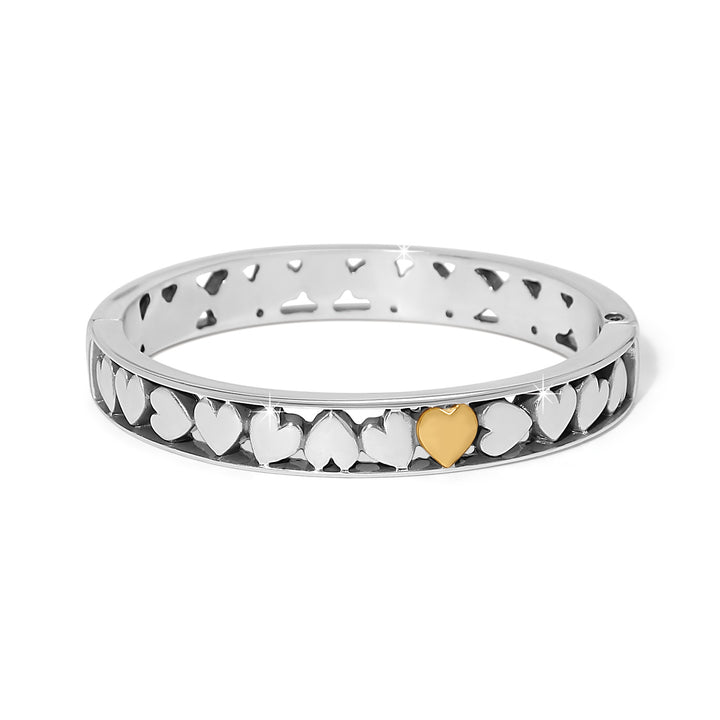Mystery Of Love Hearts Hinged Bangle - Silver-Gold