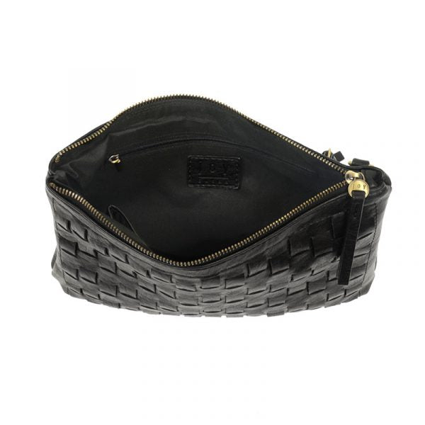 QUINN WOVEN CONVERTIBLE CROSSBODY CLUTCH - BLACK