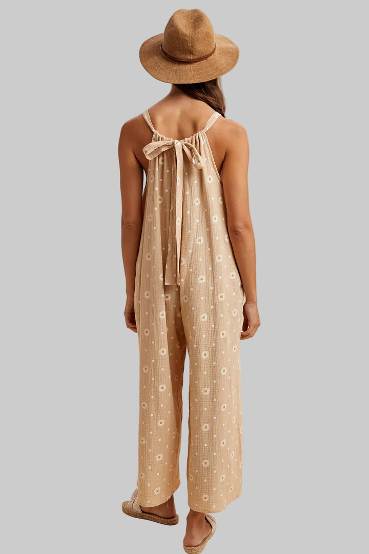 DAISY COTTON GAUZE WIDE LEG JUMPSUIT - DRIED SAGE