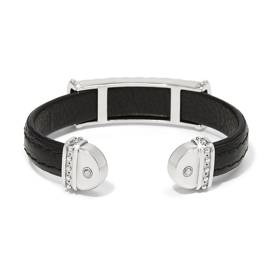 Mosaic Two Tone Leather Bar Cuff Bracelet - Black