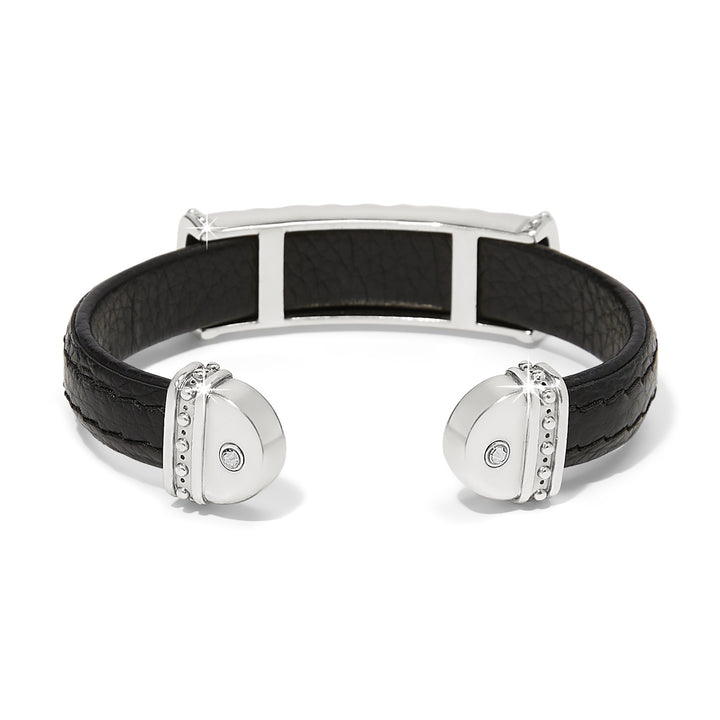 Mosaic Two Tone Leather Bar Cuff Bracelet - Black