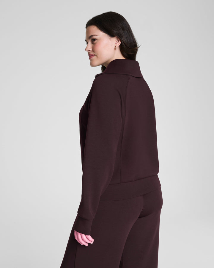 SPANX AIRESSENTIALS HALF ZIP TOP - TRUFFLE BROWN